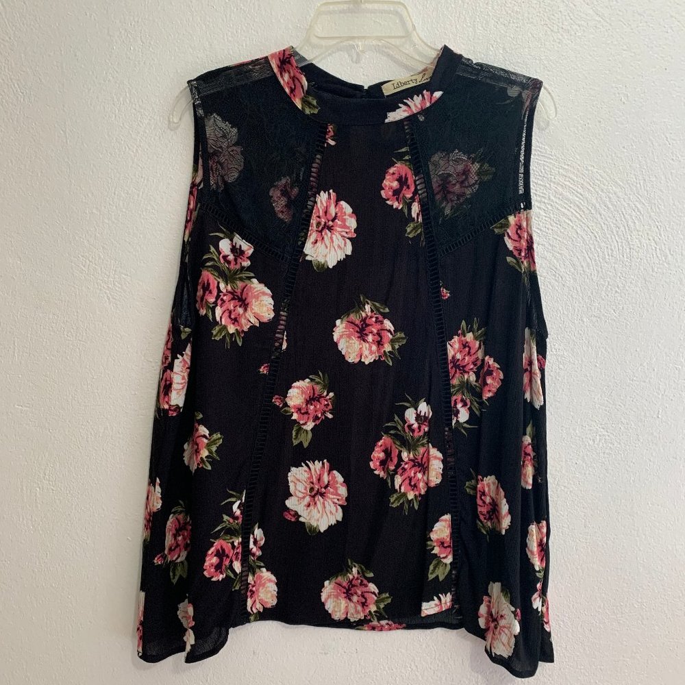 Black Floral Sleeveless Print Blouse